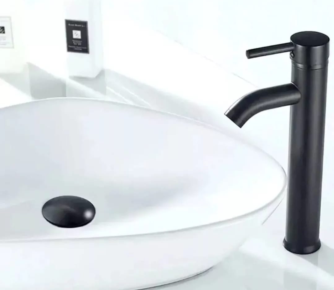 Llave Grifo Lavamano Monomando Vanitorio Alto Negro Mate