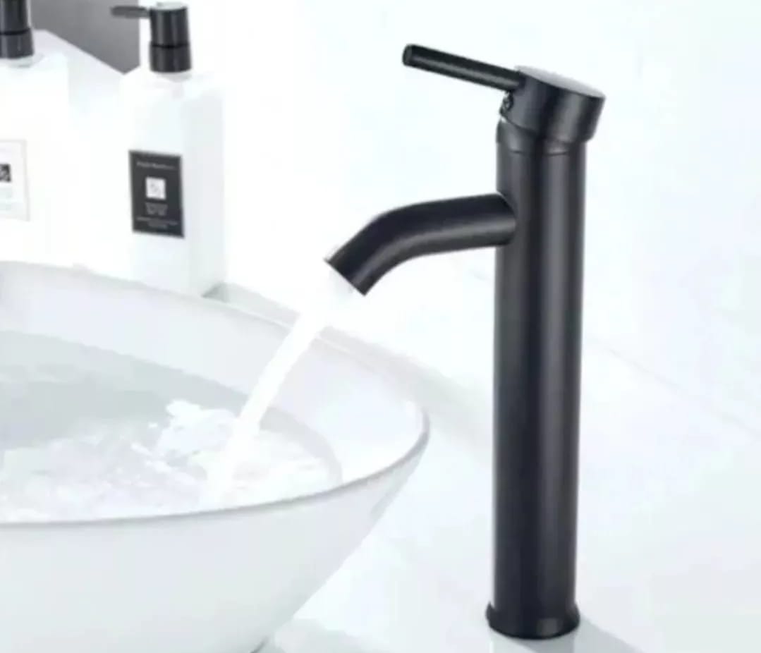 Llave Grifo Lavamano Monomando Vanitorio Alto Negro Mate