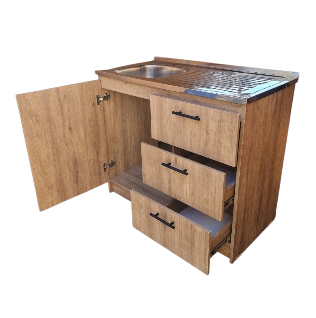 Kit Mueble Lavaplatos 100 Cm Zahara 100x50x85cm Marrón Claro Marrón Claro