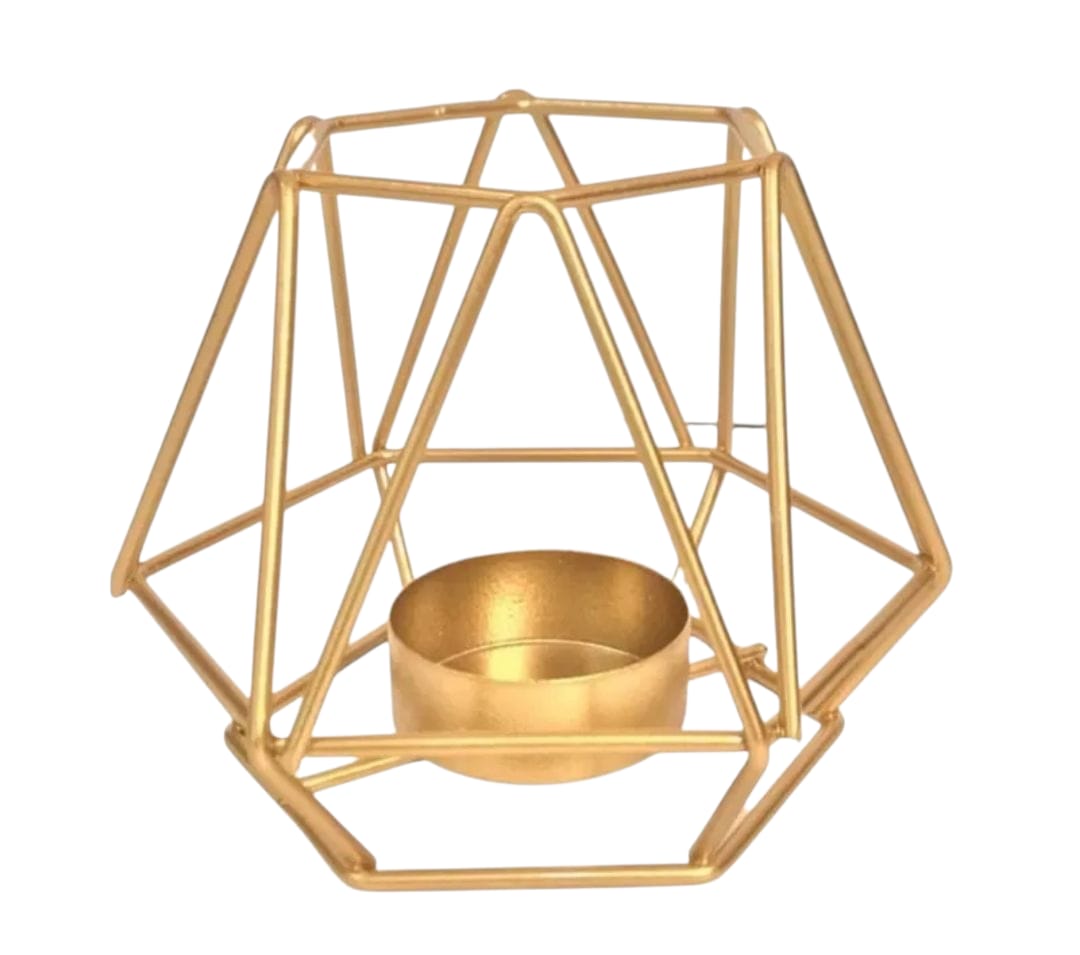 Candelero Porta Velas Hexagonal Metal Dorado