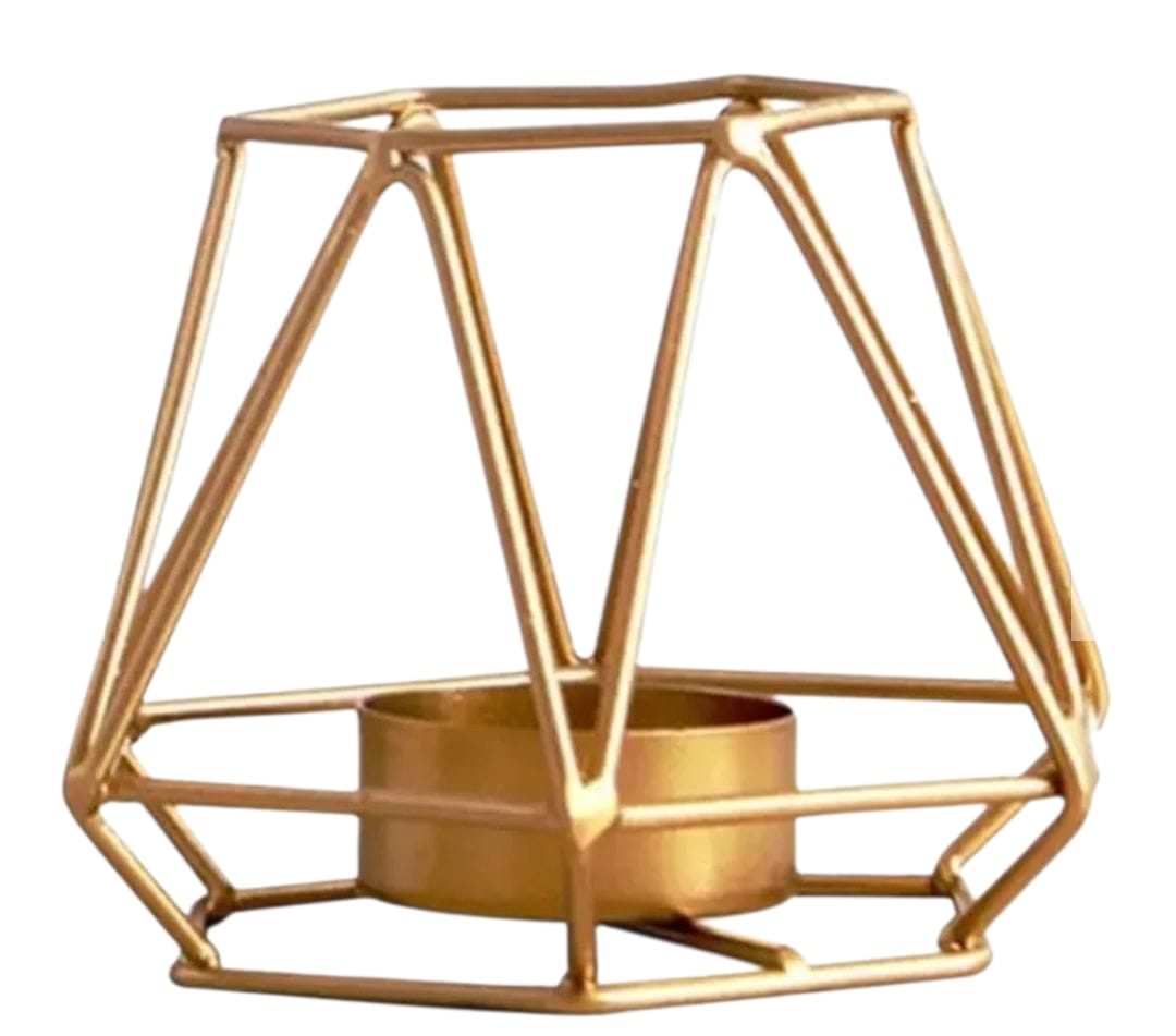 Candelero Porta Velas Hexagonal Metal Dorado