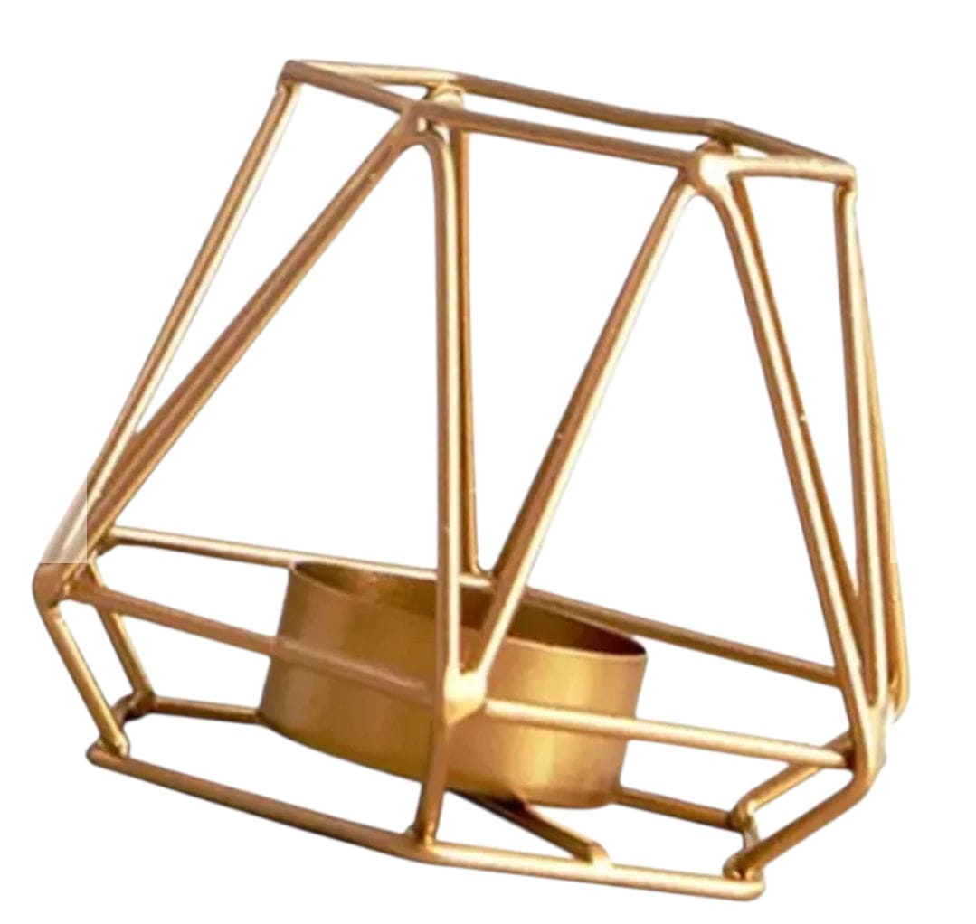 Candelero Porta Velas Hexagonal Metal Dorado