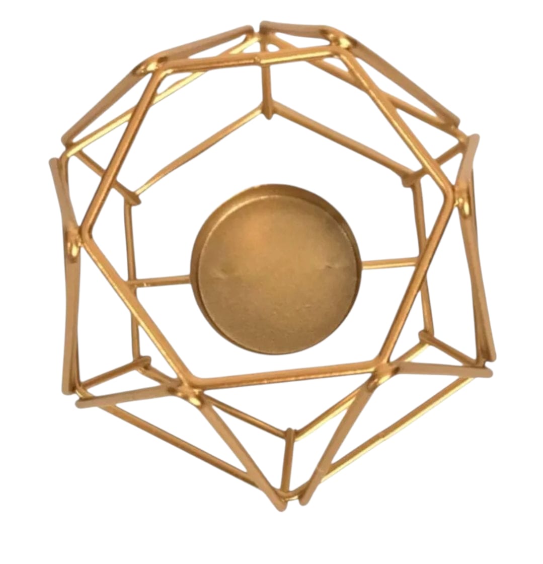 Candelero Porta Velas Hexagonal Metal Dorado