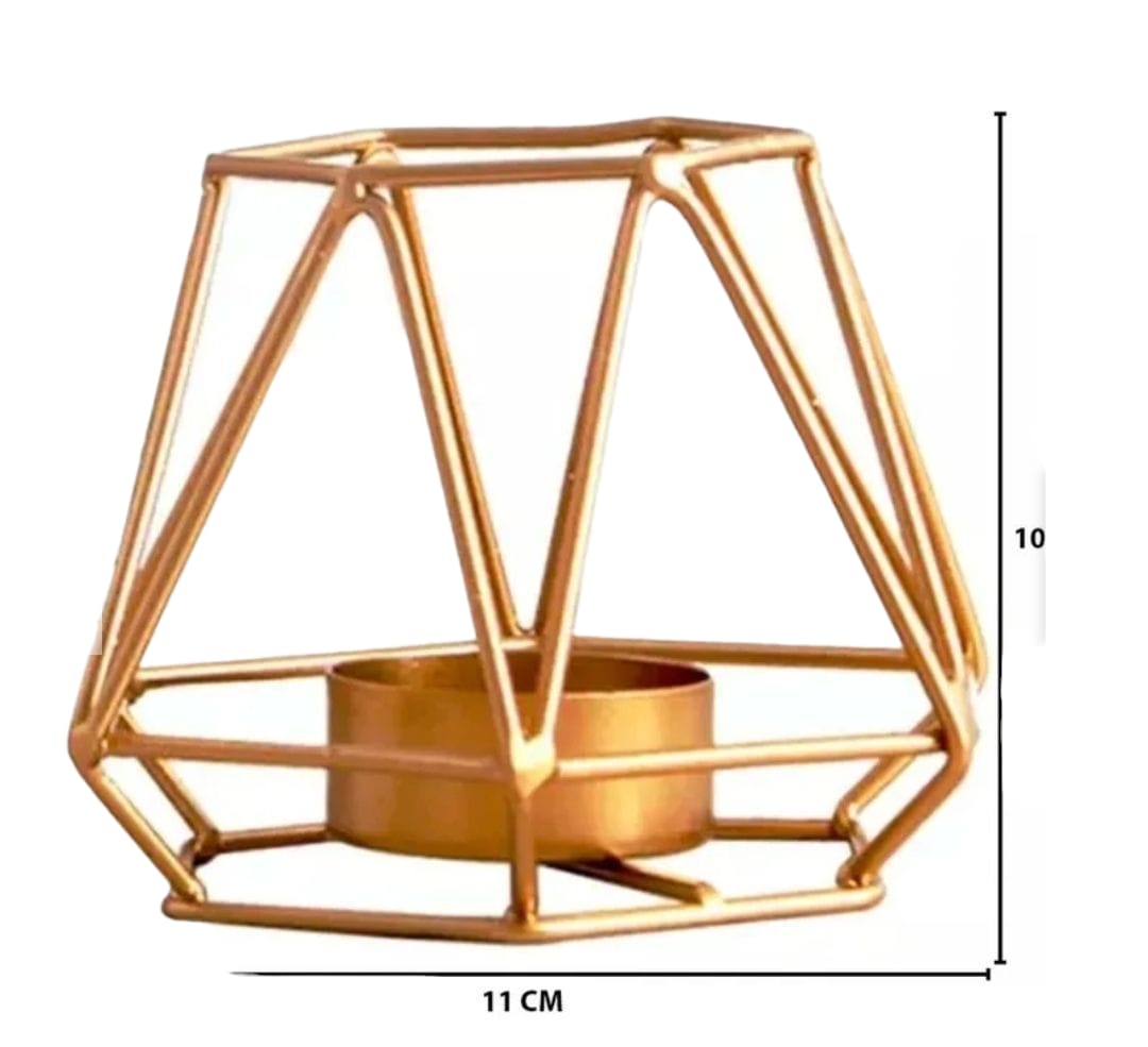Candelero Porta Velas Hexagonal Metal Dorado