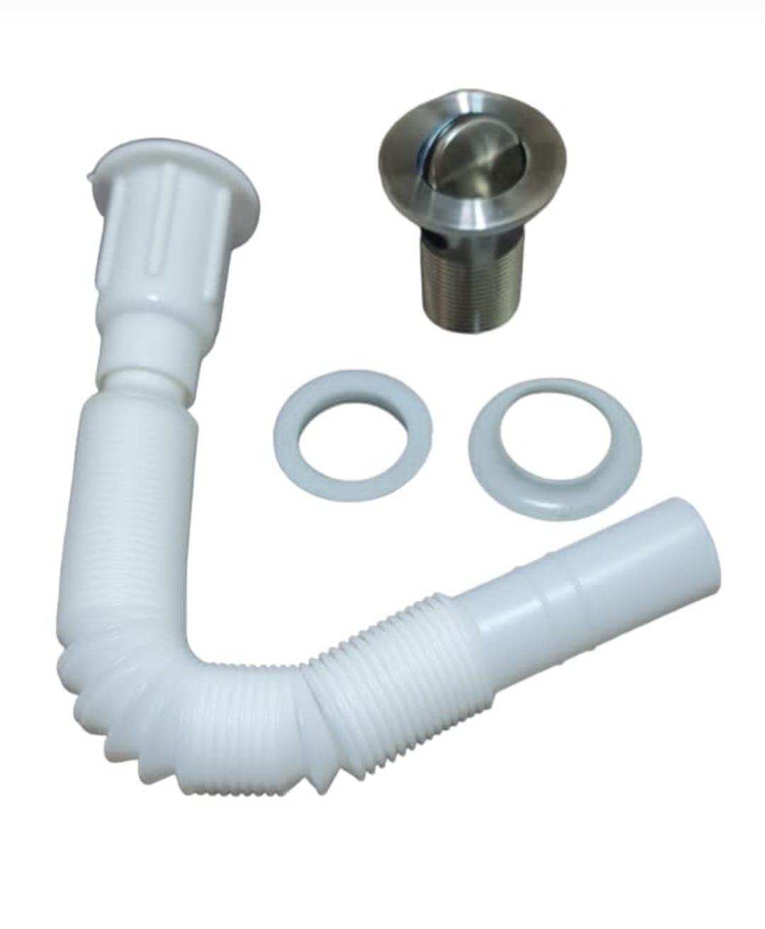 Desagüe Con Rebalse + Sifón Corrugado Flexible Vanitorio