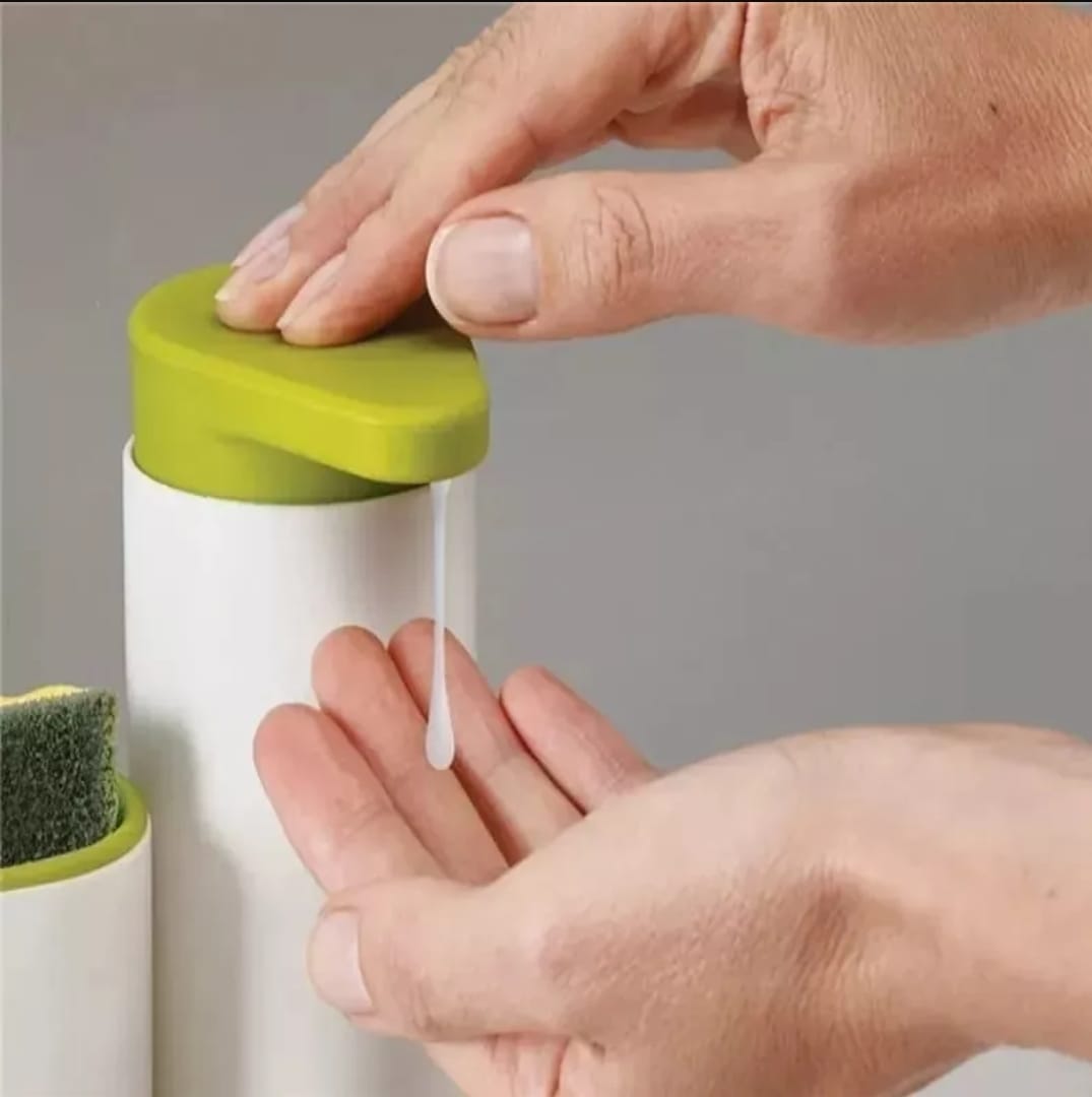 Dispensador Jabón Líquido Lavalozas Lavaplatos Porta Esponja Blanco