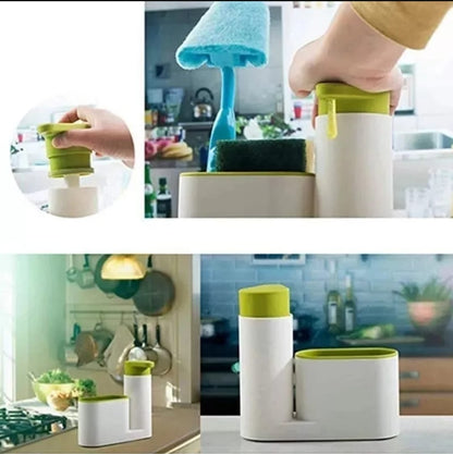 Dispensador Jabón Líquido Lavalozas Lavaplatos Porta Esponja Blanco