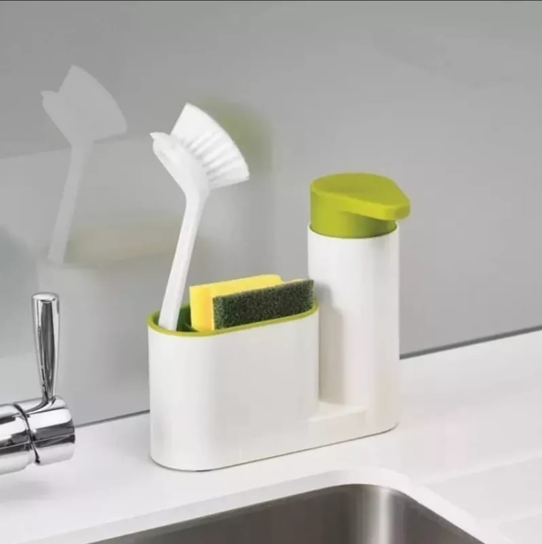Dispensador Jabón Líquido Lavalozas Lavaplatos Porta Esponja Blanco
