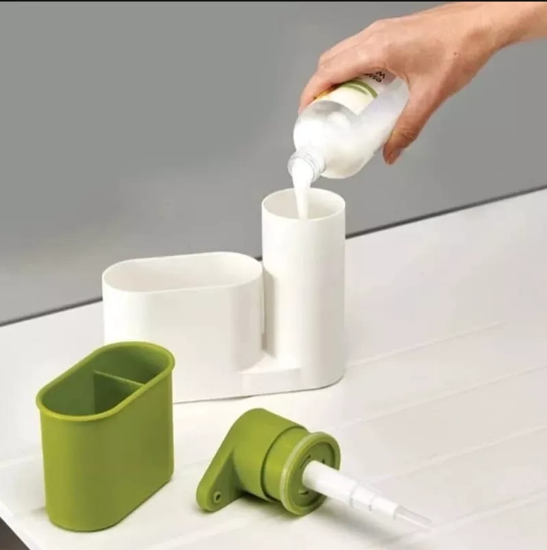 Dispensador Jabón Líquido Lavalozas Lavaplatos Porta Esponja Blanco