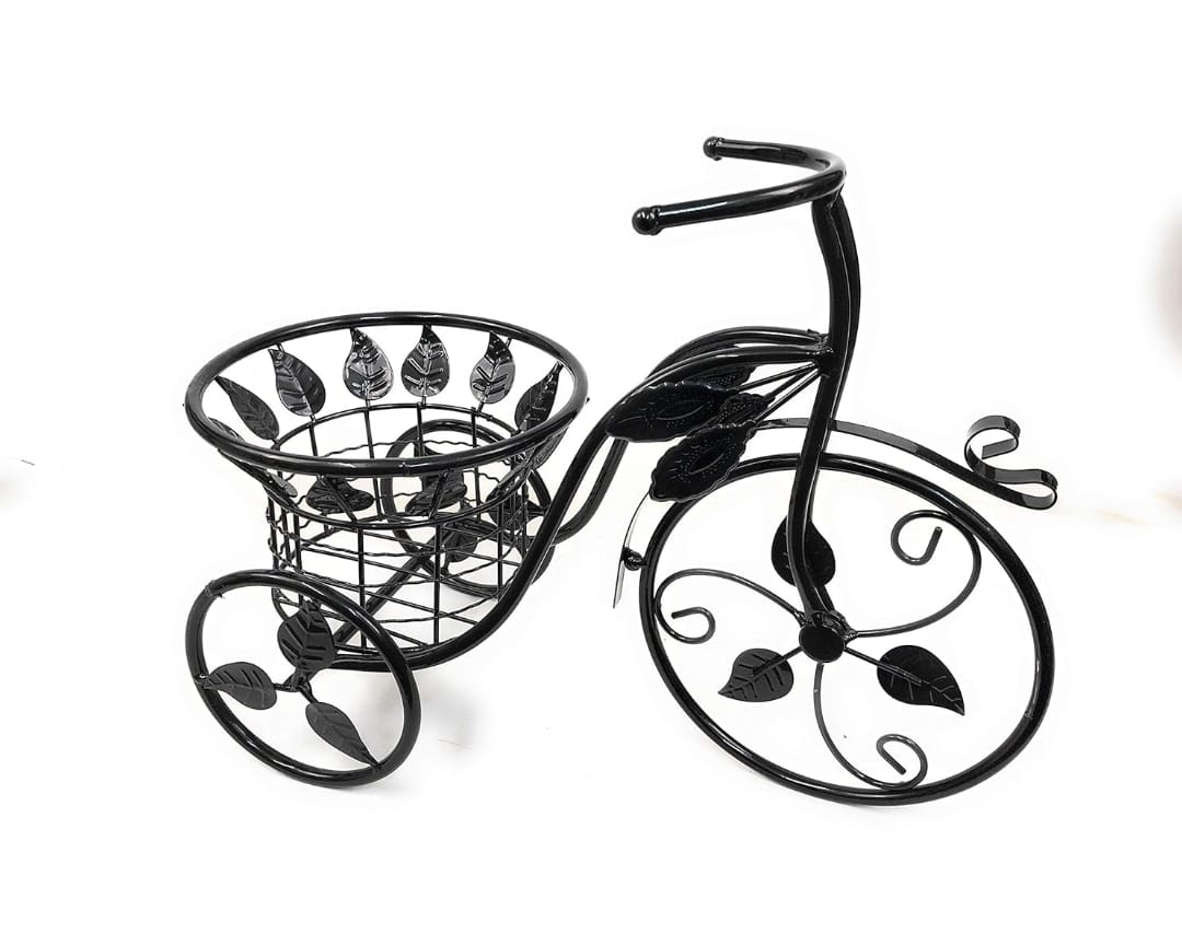 Macetero De Metal De Bicicleta, Color Negro, 42 Cm De Largo. Negro Bicicleta