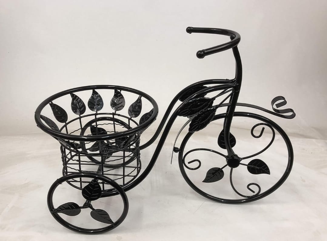 Macetero De Metal De Bicicleta, Color Negro, 42 Cm De Largo. Negro Bicicleta