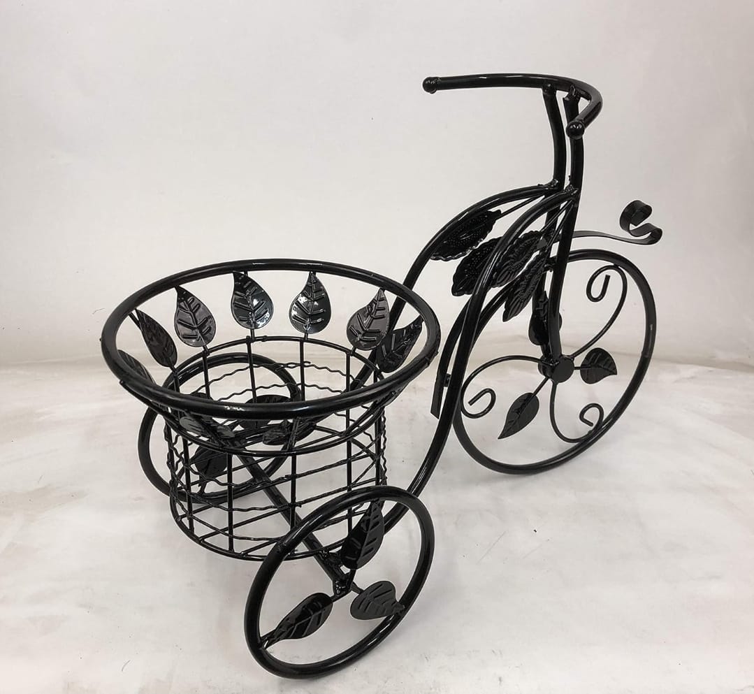 Macetero De Metal De Bicicleta, Color Negro, 42 Cm De Largo. Negro Bicicleta