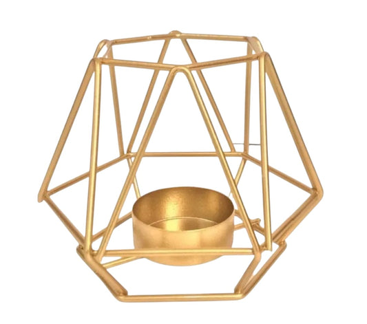 Candelero Porta Velas Hexagonal Metal Dorado