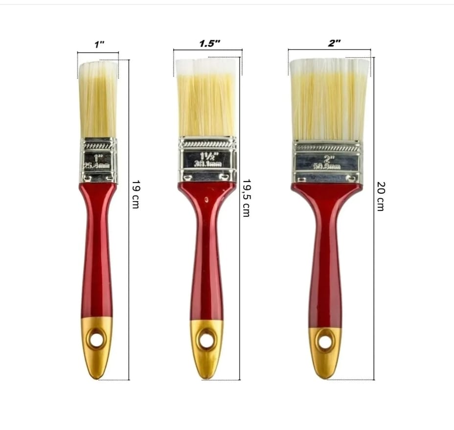 Pack De 3 Brochas Pintor 1 - 1.5 Y 2 Pulg Madera Metal Rojo Bordó