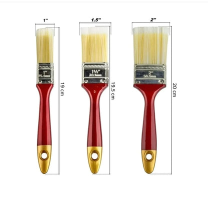 Pack De 3 Brochas Pintor 1 - 1.5 Y 2 Pulg Madera Metal Rojo Bordó
