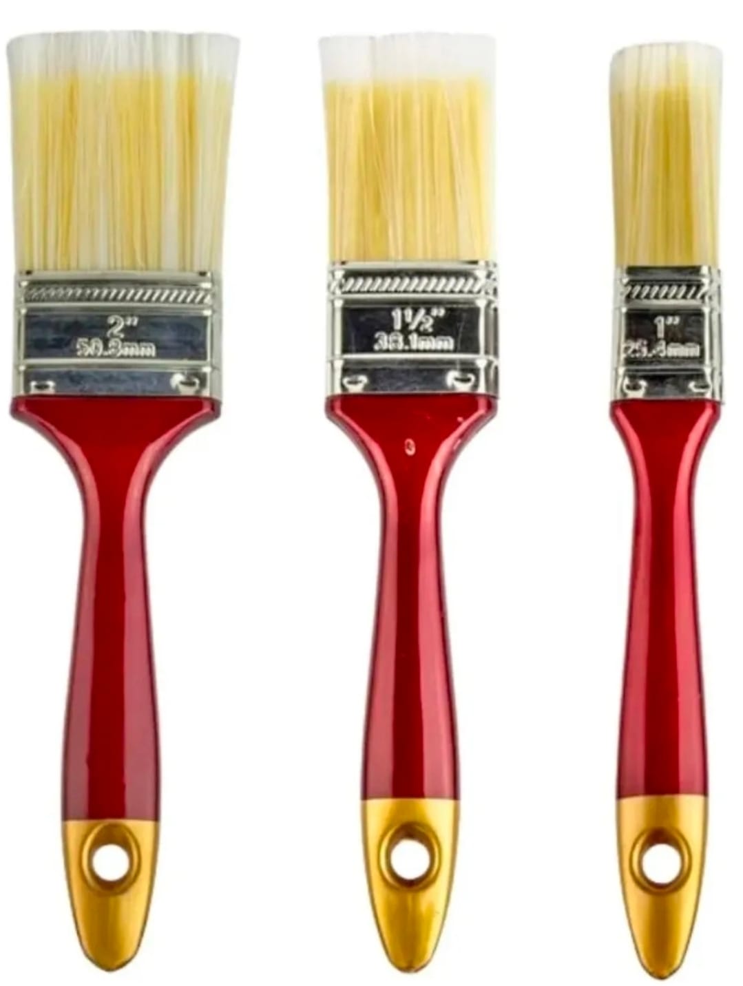Pack De 3 Brochas Pintor 1 - 1.5 Y 2 Pulg Madera Metal Rojo Bordó