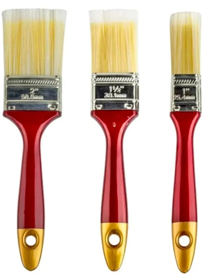 Pack De 3 Brochas Pintor 1 - 1.5 Y 2 Pulg Madera Metal Rojo Bordó