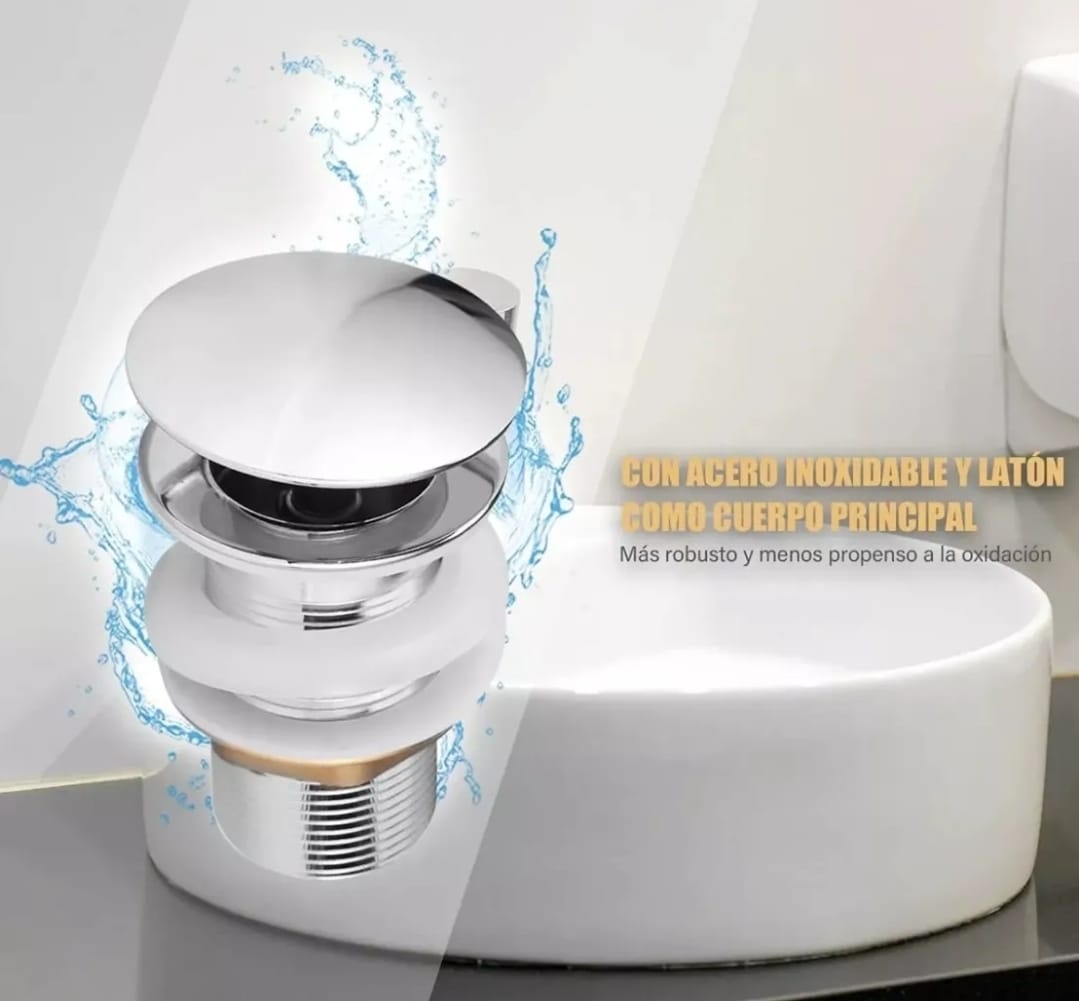 Metal Desague Tapon Contra Push P Lavabo Baño sin Rebalse