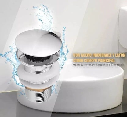Metal Desague Tapon Contra Push P Lavabo Baño sin Rebalse