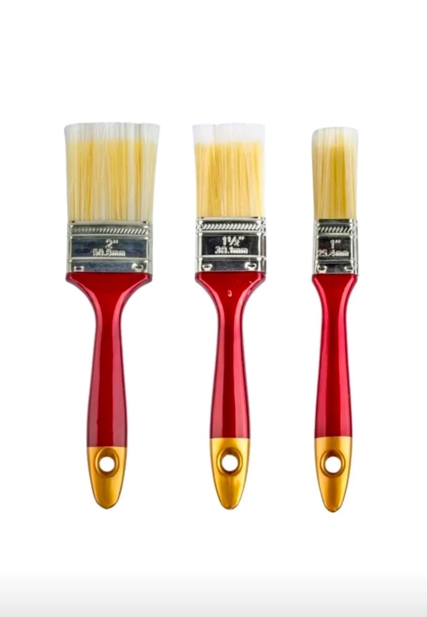 Pack De 3 Brochas Pintor 1 - 1.5 Y 2 Pulg Madera Metal Rojo Bordó