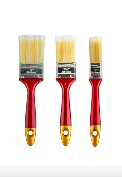 Pack De 3 Brochas Pintor 1 - 1.5 Y 2 Pulg Madera Metal Rojo Bordó