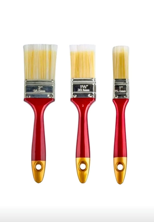 Pack De 3 Brochas Pintor 1 - 1.5 Y 2 Pulg Madera Metal Rojo Bordó