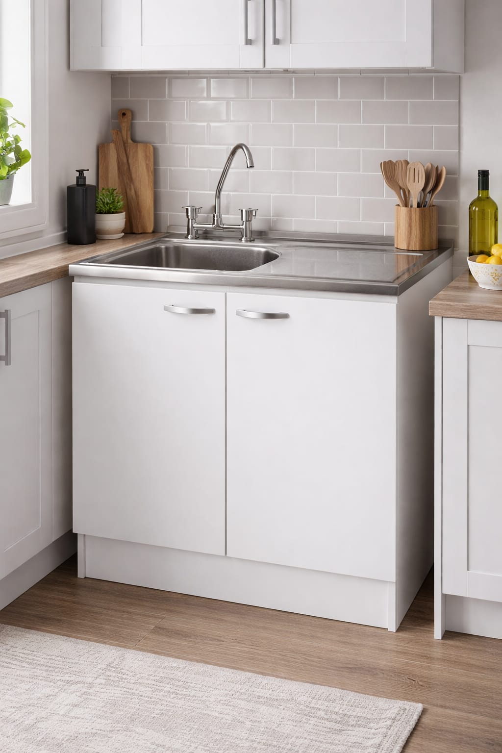 Kit Mueble Lavaplatos Gris + grifería 80x50 Secado derecho Simple
